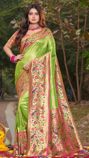 Lime Green Paithani Saree