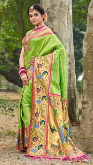 Slime Green Paithani Saree