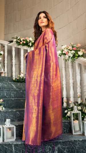 Wine Purple Woven Kanjivaram Saree